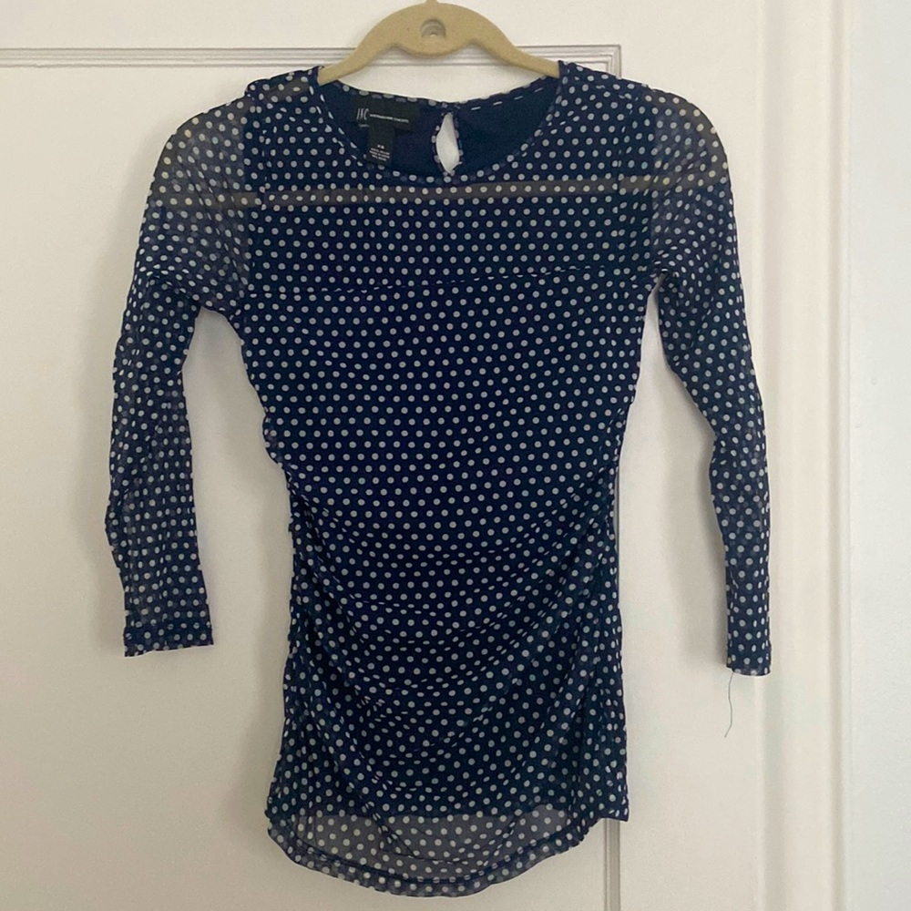 INC International Concepts Navy Blue Polka Dot Long Sleeve Blouse